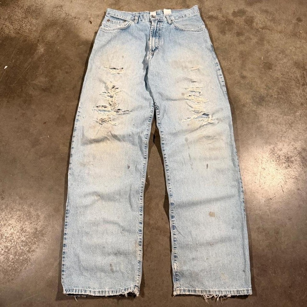 Vintage Lucky Brand 127 Distressed Baggy Jeans Mens 30x34 Blue Light Wash 90s